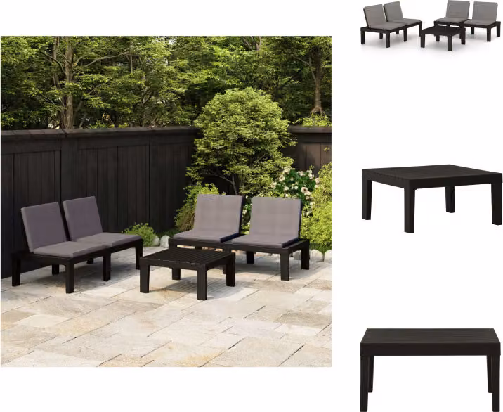 vidaXL Set di 3 pezzi per salotto da giardino con cuscini in plastica grigio - Set di mobili da giardino