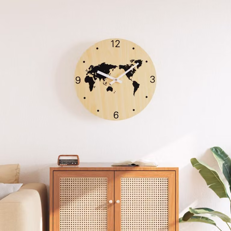 Orologio da parete analogico vidaXL in legno e metallo, design rustico astratto, Giallo e Nero, Ø 30 cm