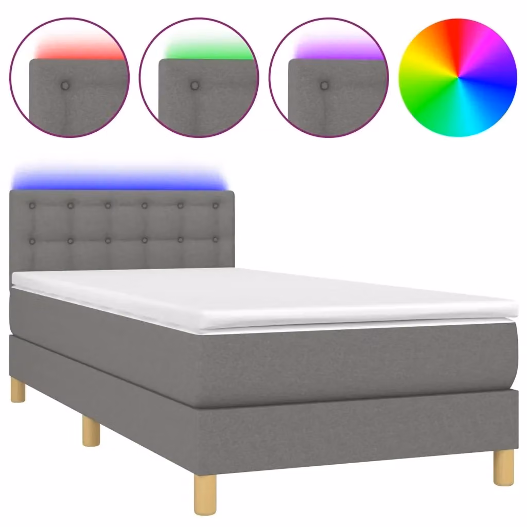 Letto Ibrido con Materasso e Illuminazione LED vidaXL in Tessuto Grigio e Bianco L/P/H: 90 x 190 cm – 2