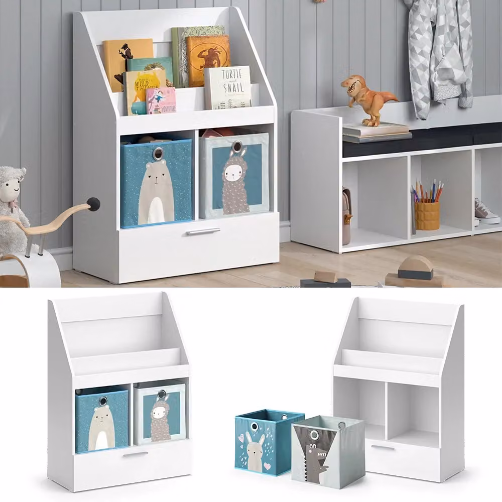 Libreria per bambini Vicco Bianco con cassetto e scatole pieghevoli L: 72 cm, H: 96.2 cm – 2