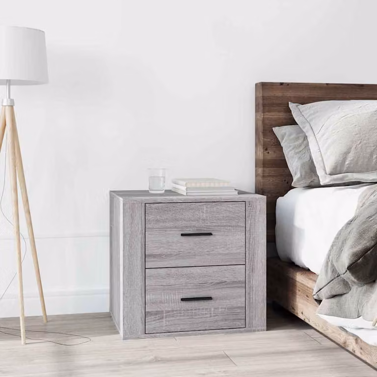 Comodino moderno vidaXL in legno e MDF Grigio Sonoma L: 50 cm, P: 39 cm, H: 47 cm