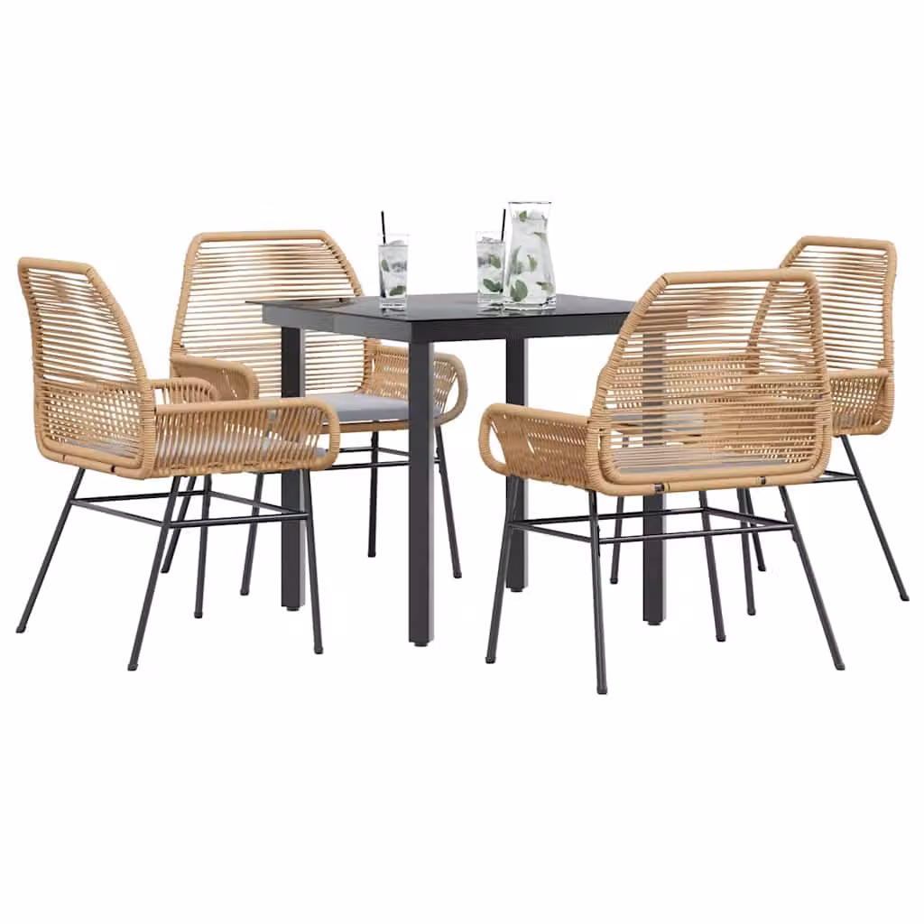 Set da Pranzo da Giardino vidaXL in Polyrattan con Tavolo in Vetro e 5 Cuscini, Moderno, Disponibile in Nero, Marrone o Grigio