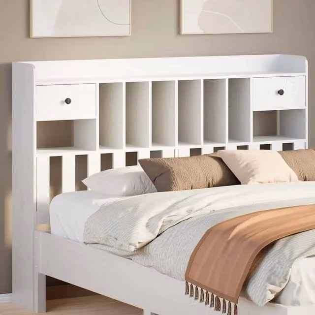 Testiera con ripiani contenitore Design Mania in legno massello di pino bianco L: 146 cm, H: 110 cm, P: 23 cm