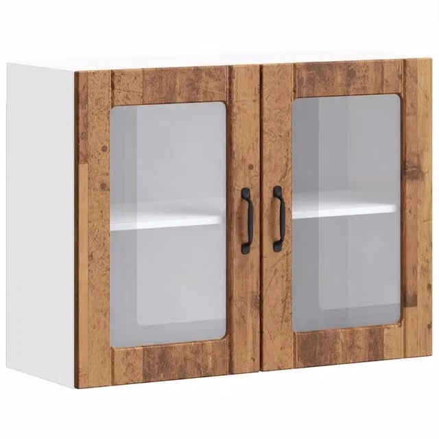 Pensile da cucina Lucca con ante in vetro, design moderno, bianco e marrone, L: 80 cm, H: 60 cm, P: 31 cm