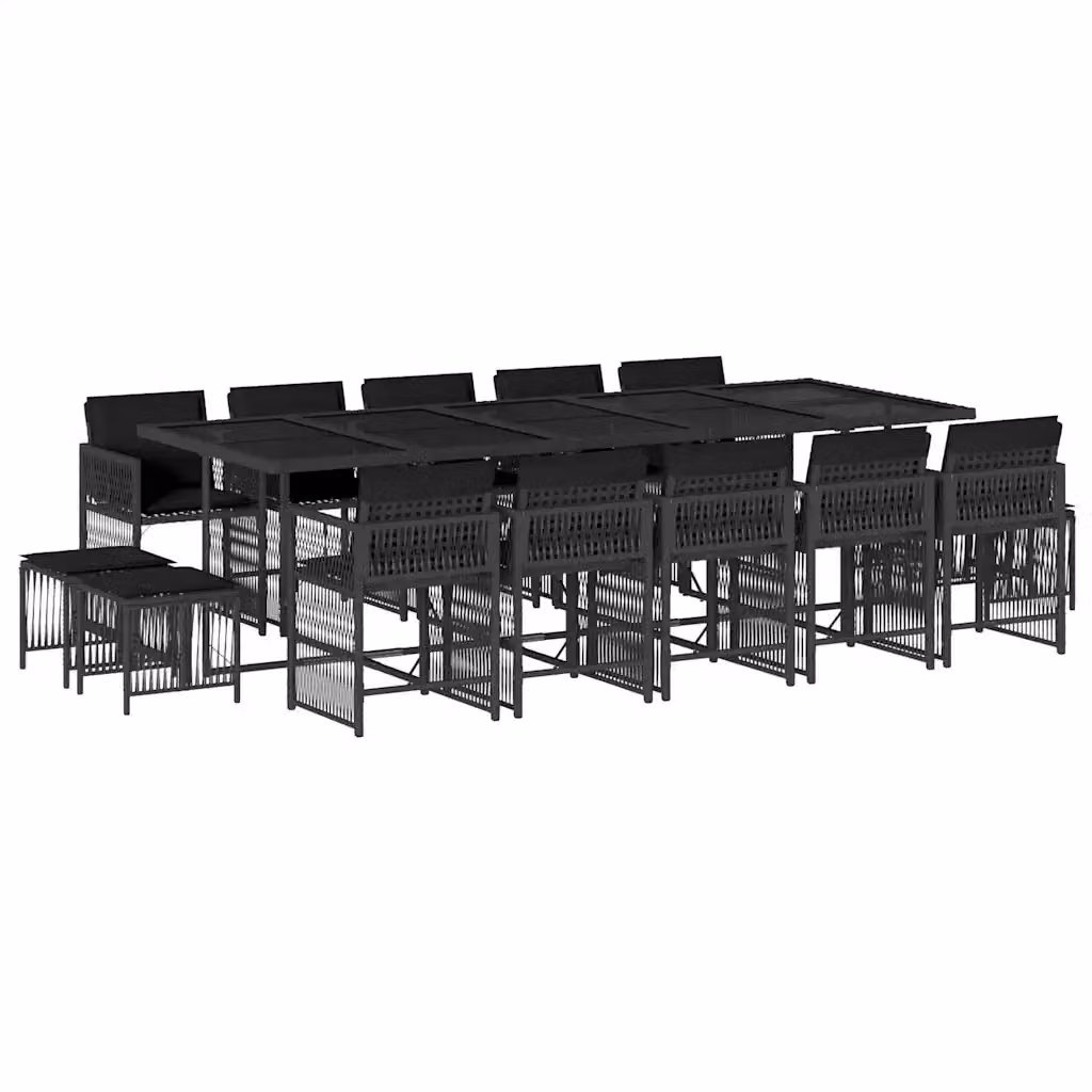 vidaXL Set da Pranzo da Giardino 15 pz in Polyrattan Nero con Cuscini e Tavolo in Vetro – 2