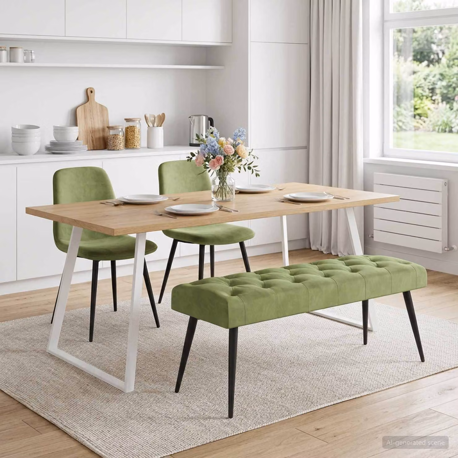 Panchina moderna vidaXL con bottoni imbottiti in velluto verde chiaro L 110 x P 40 x H 46 cm
