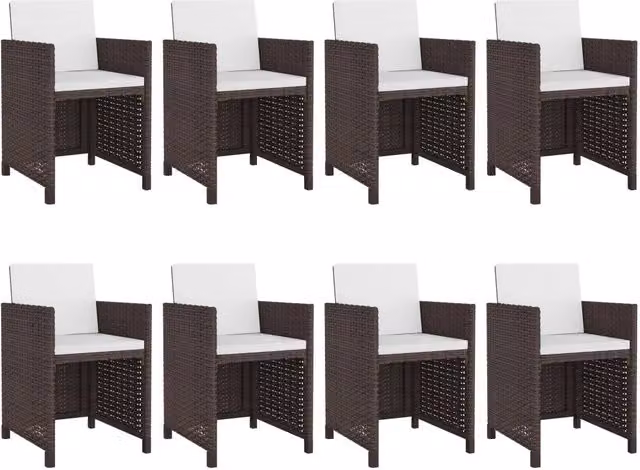 Set da Pranzo da Giardino 9 pz con Cuscini Polyrattan Marrone 42544