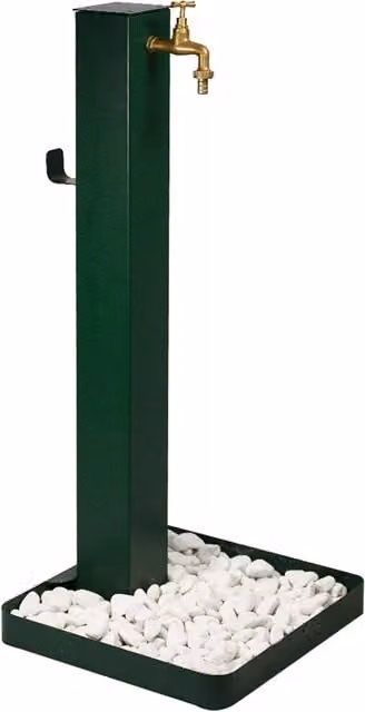Fontana da Giardino Design a Colonna Quadrata Rubinetto in Ottone e Base con Ciottoli Verde