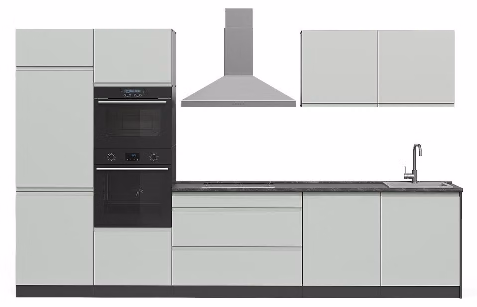 Cucina componibile Vicco R-Line Verde pastello/Antracite 340 cm piano di lavoro Satin, Model 70593