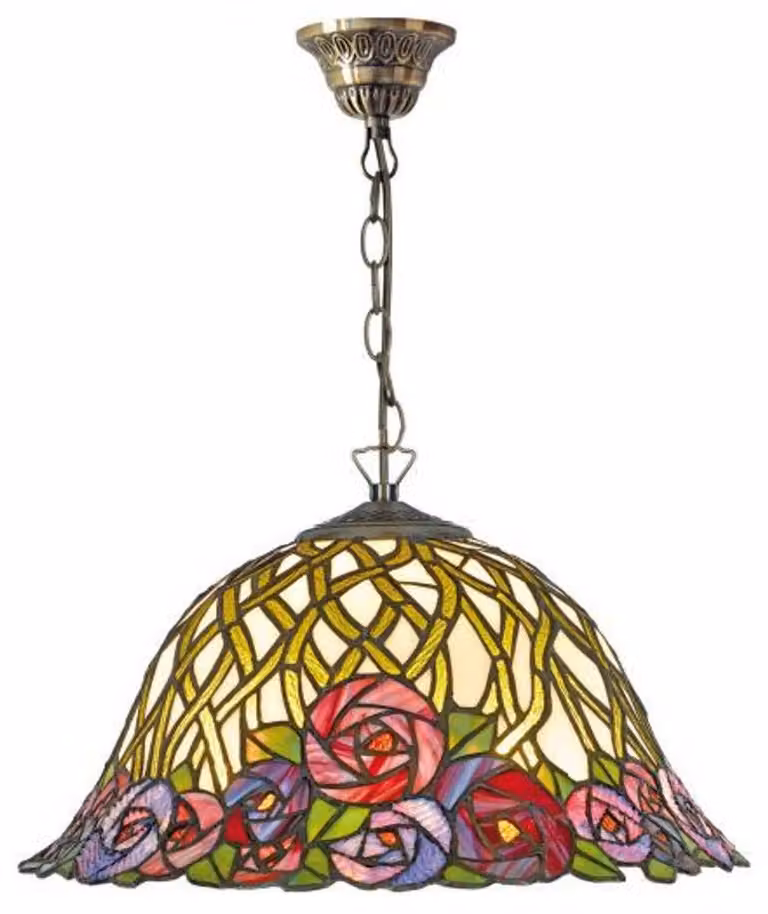 Lampada a sospensione Casa Padrino Tiffany, con catena, in vetro mosaico colorato, diametro 40 cm