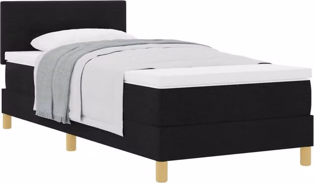 Letto singolo | Letto per adulti | Letto a molle con cuscino con testiera Nero 90 x 200 cm Tessuto