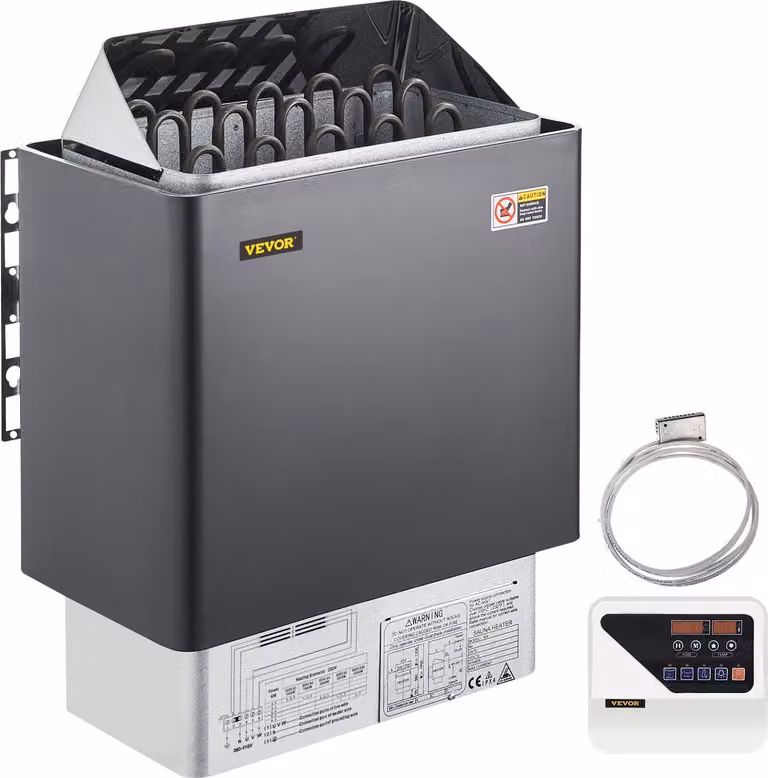 Riscaldatore per sauna 9 KW, riscaldatore elettrico per sauna 380 V - 415 V, riscaldatore per sauna in acciaio inox, riscaldatore elettrico per sauna 2 modalità (temperatura, tempo), con unità di controllo esterna e sensore di temperatura 3M per casa hote