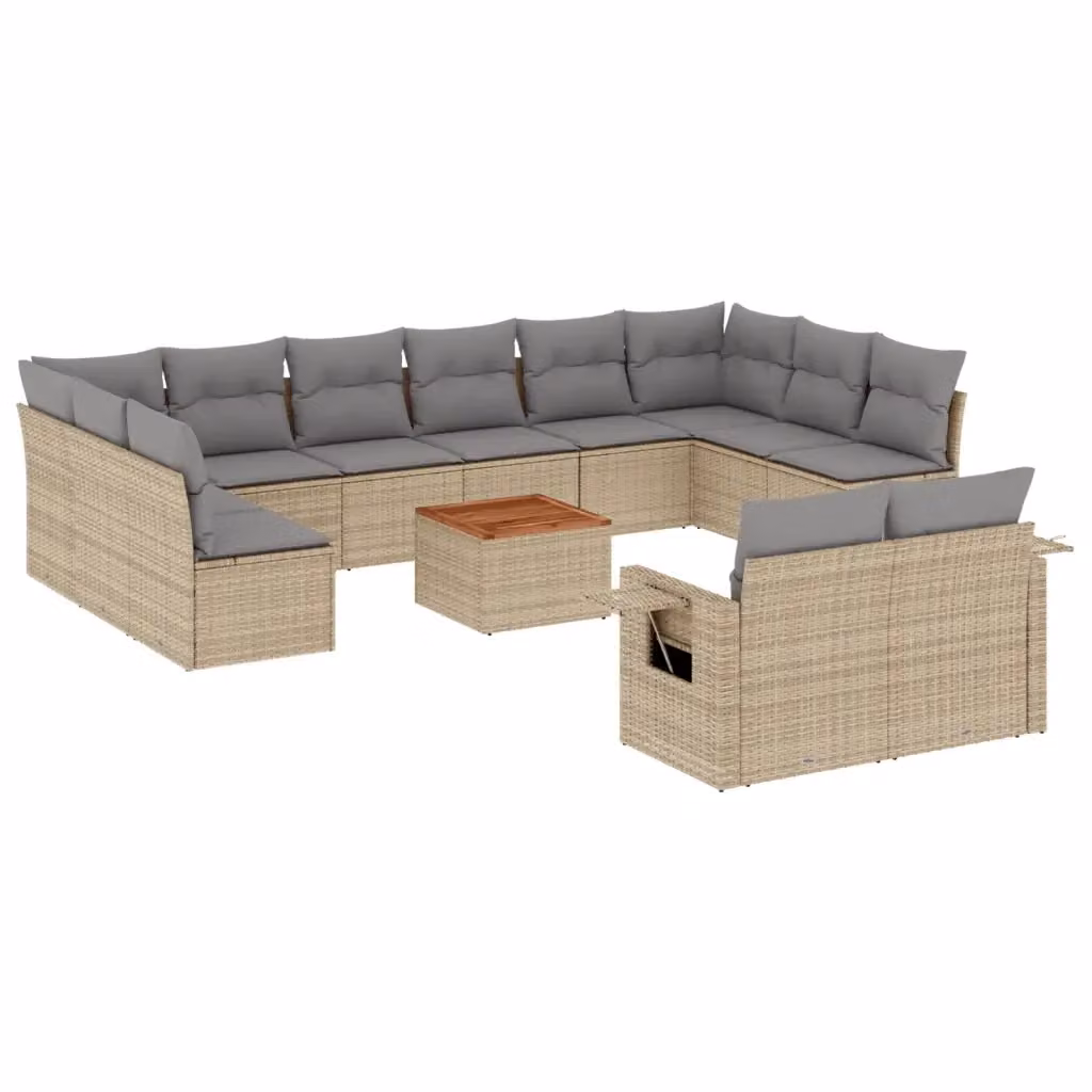 vidaXL Set Divano da Giardino 13 pz in Polyrattan con Cuscini Beige e Grigio – 2