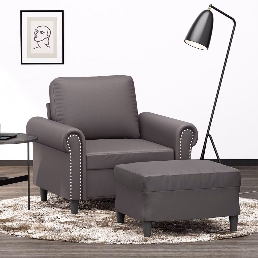 Poltrona Relax con Poggiapiedi vidaXL in Similpelle Grigia – 1