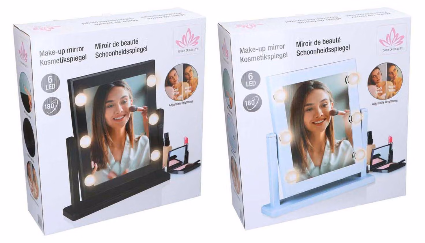 Specchio da trucco Touch of Beauty con illuminazione - Inclinabile a 180 gradi - Specchio a LED - Casuale in bianco o nero