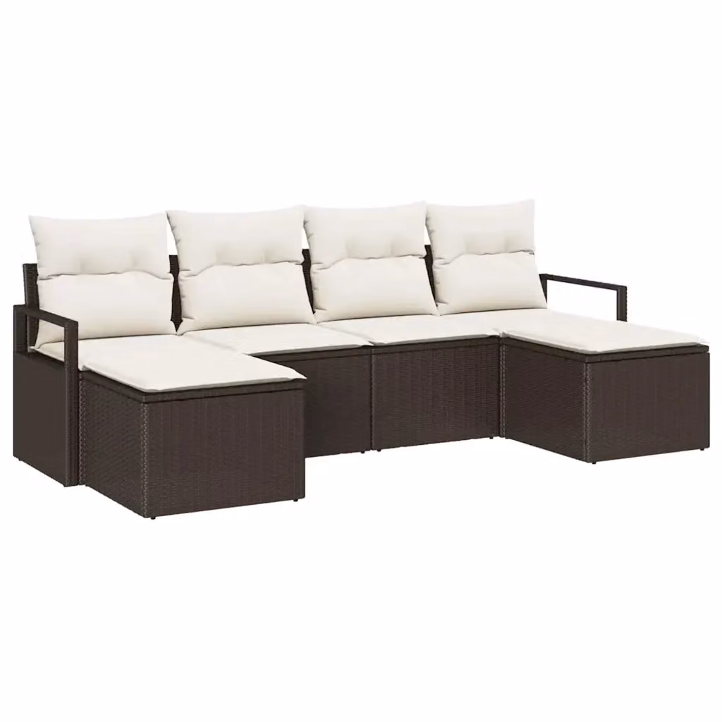 Set di divani da giardino vidaXL composto da 6 pezzi in rattan marrone con cuscini beige e struttura in metallo resistente ai raggi UV – 2