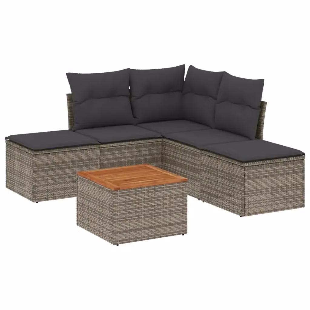 Set Divano da Giardino a L vidaXL in Polyrattan Grigio con 6 Cuscini e Tavolino da Esterno – 2