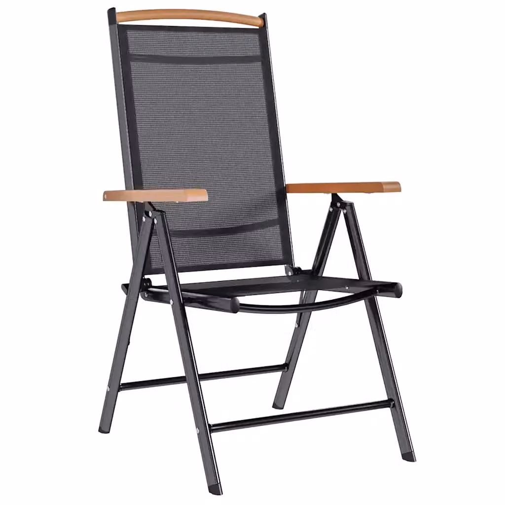 Set di 2 sedie pieghevoli vidaXL in alluminio e textilene nere con braccioli per giardino e terrazza – 2