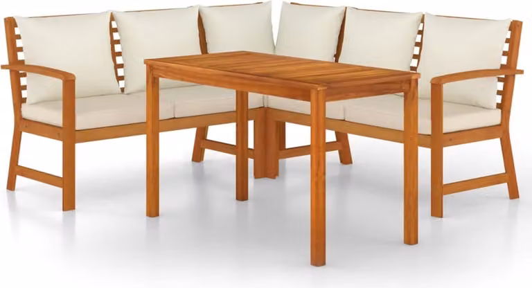 Set da Pranzo Giardino 4pz con Cuscini Legno Massello di Acacia