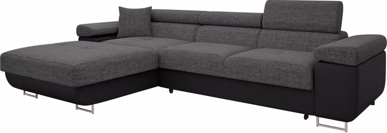MIRJAN24 Divano ad angolo Torezio Mini, elegante divano ad angolo con contenitore e funzione letto, poggiatesta regolabili, 280x170x70-90 cm (colore: Soft 011 + Lux 06, lato: sinistro)