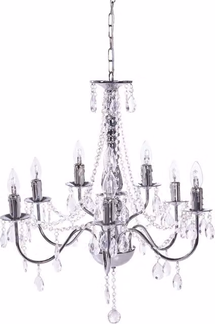Lampadario con pendenti in cristallo per camera da letto, soggiorno e sala da pranzo, 9 lampadine, acrilico color argento
