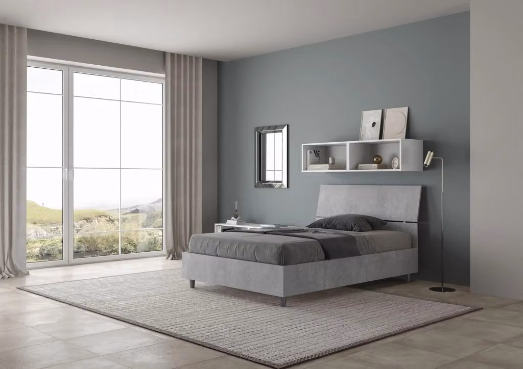 Letto Demas 1 Piazza e Mezzo con Contenitore e Rete, Testata Inclinata, Grigio, L/P/H: 120 x 200 x 127 cm – 2