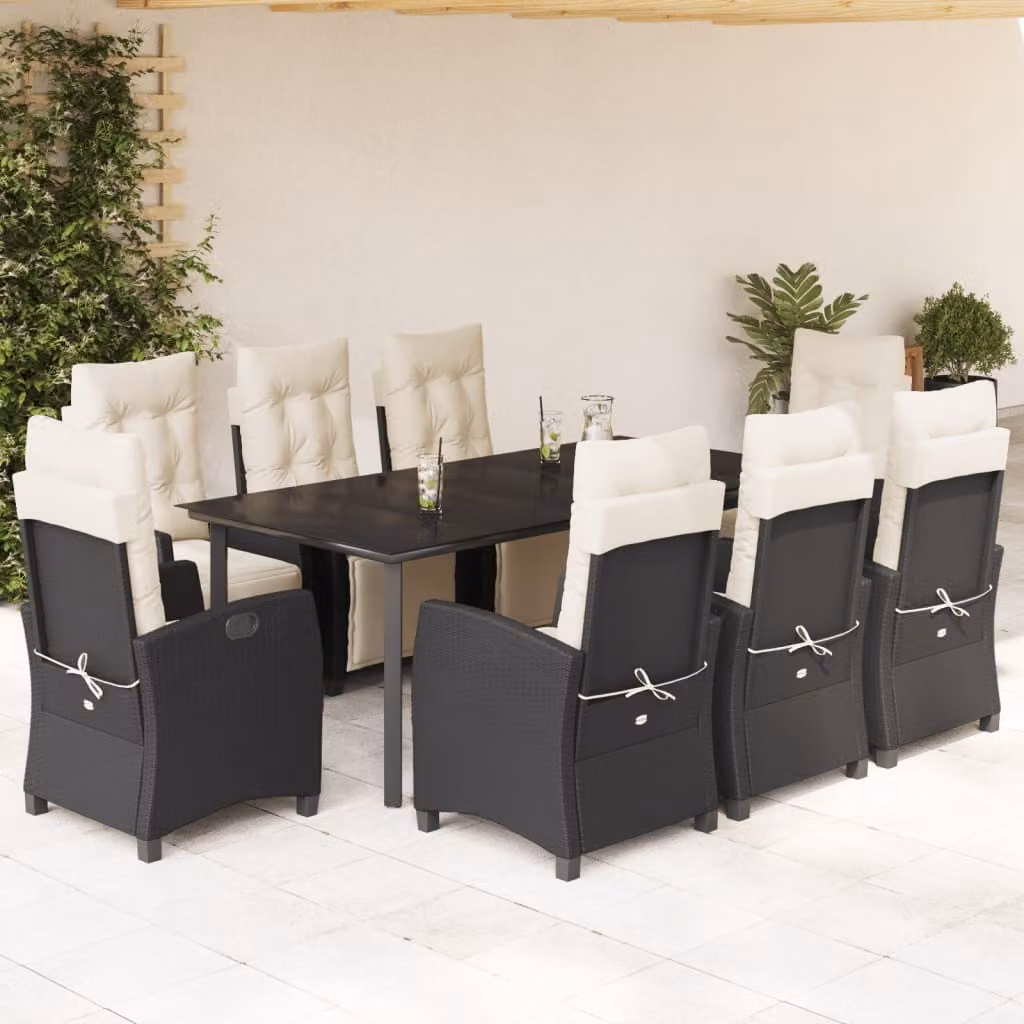 Maison Exclusive - Set da Pranzo da Giardino 9 pz con Cuscini Nero in Polyrattan