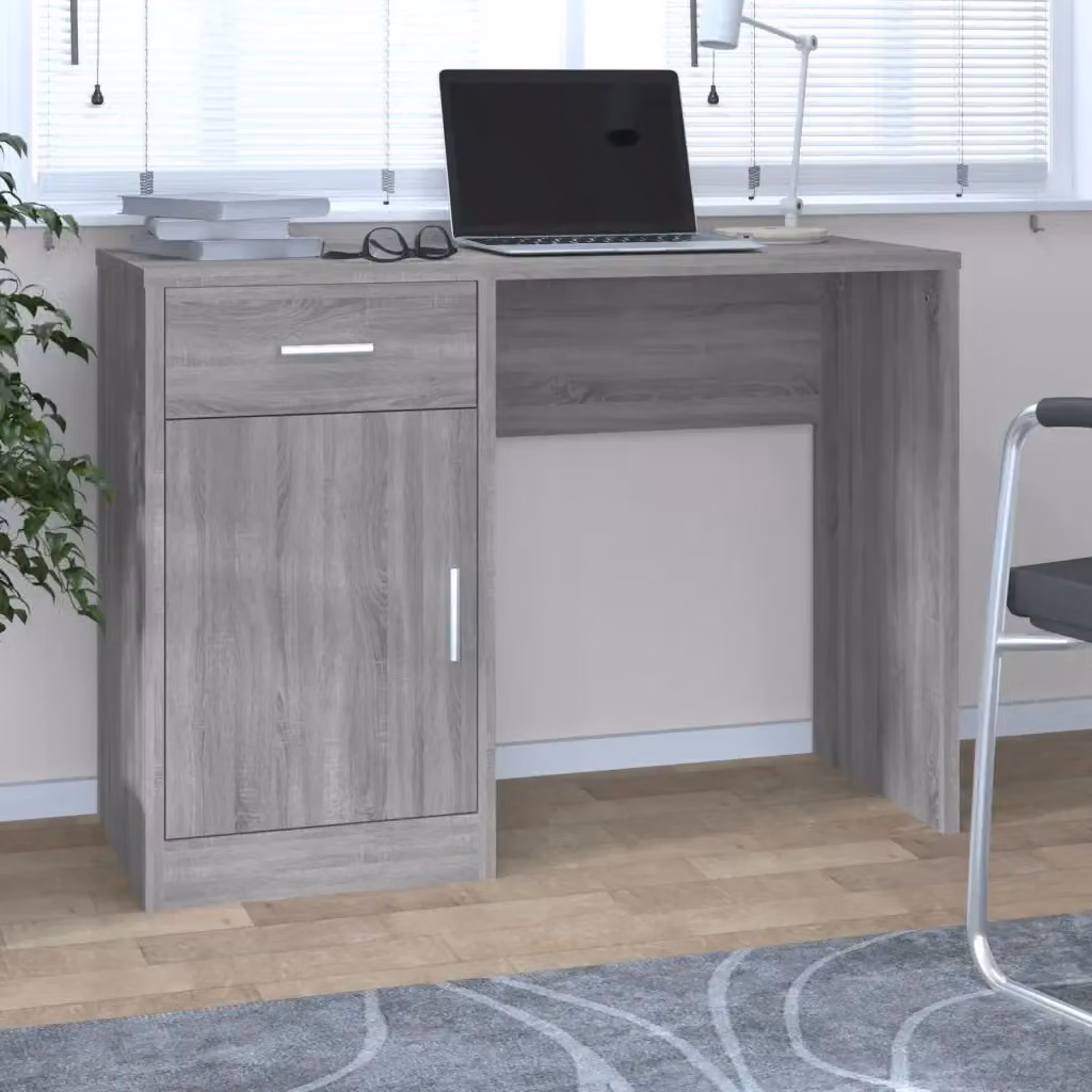 Scrivania moderna con cassetto per ufficio o casa, colore grigio, L/P/H: 100 x 40 x 73 cm – 2