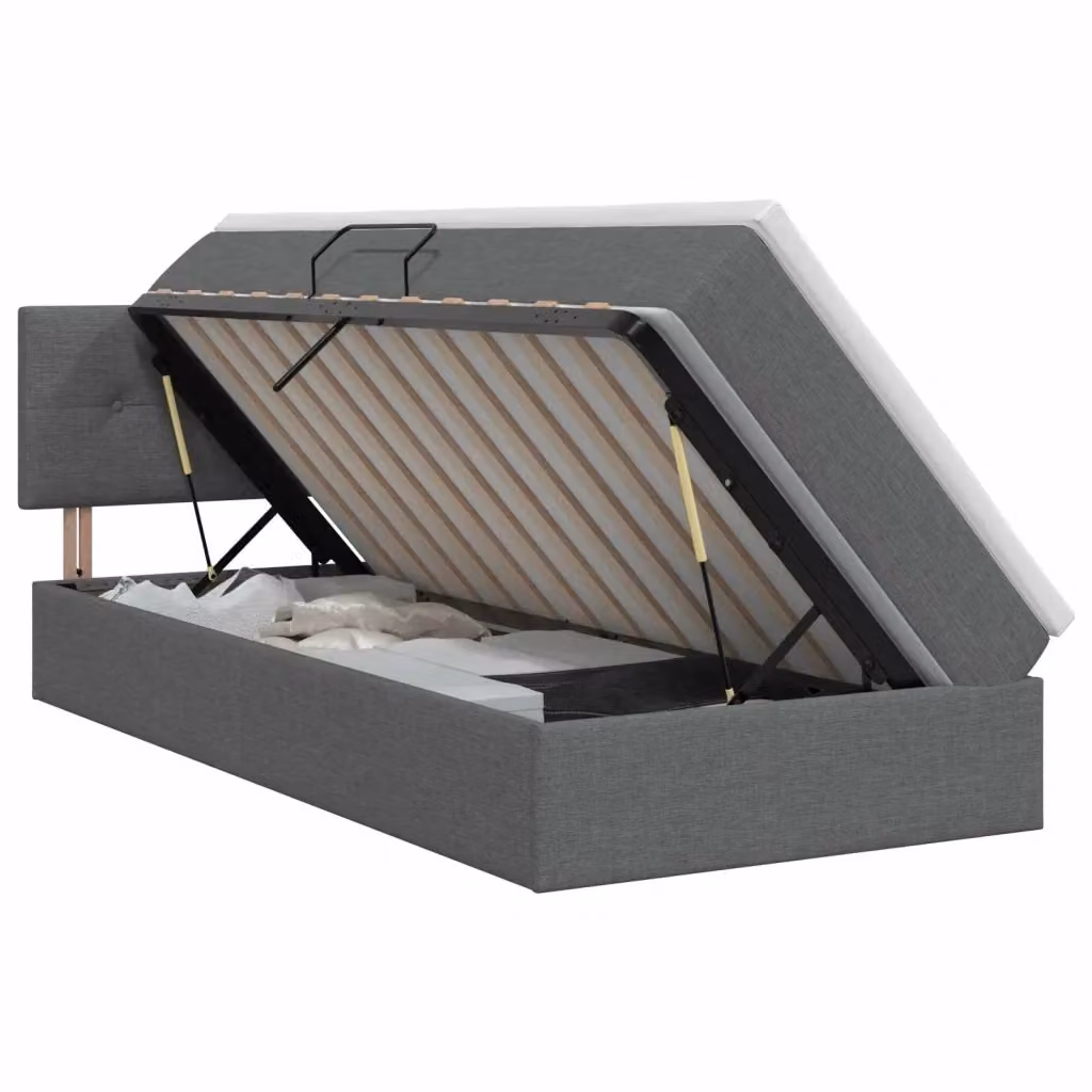 Letto con contenitore e materasso ibrido vidaXL in tessuto grigio e bianco L/P/H: 200 x 100 x 88 cm – 2