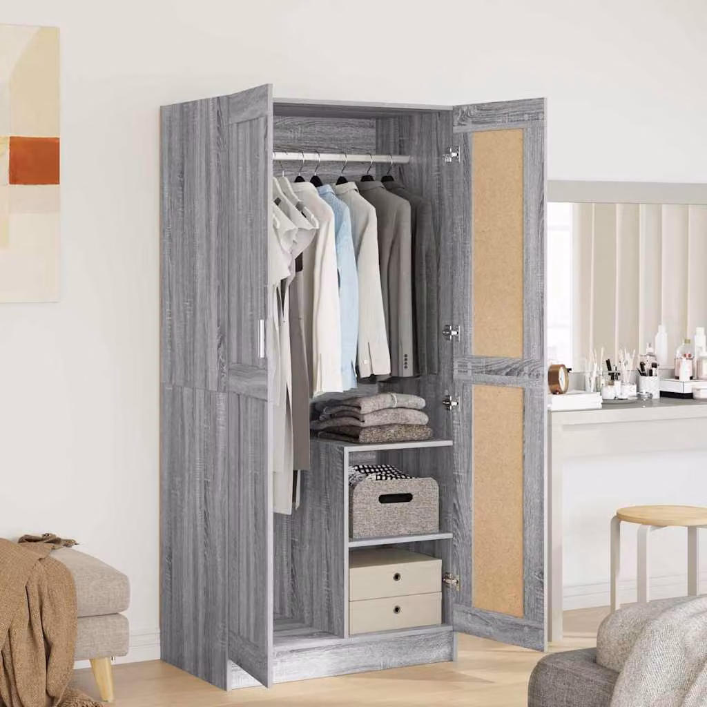 Armadio moderno vidaXL in legno multistrato e MDF, colore grigio, con ante a battente e ripiani aperti, L: 82,5 cm, P: 51,5 cm, H: 180 cm