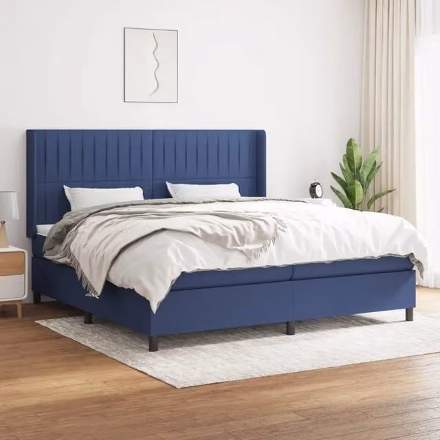 Letto Ibrido vidaXL con Giroletto a Molle e Materasso Blu e Bianco in Tessuto L/P: 200 x 200 cm