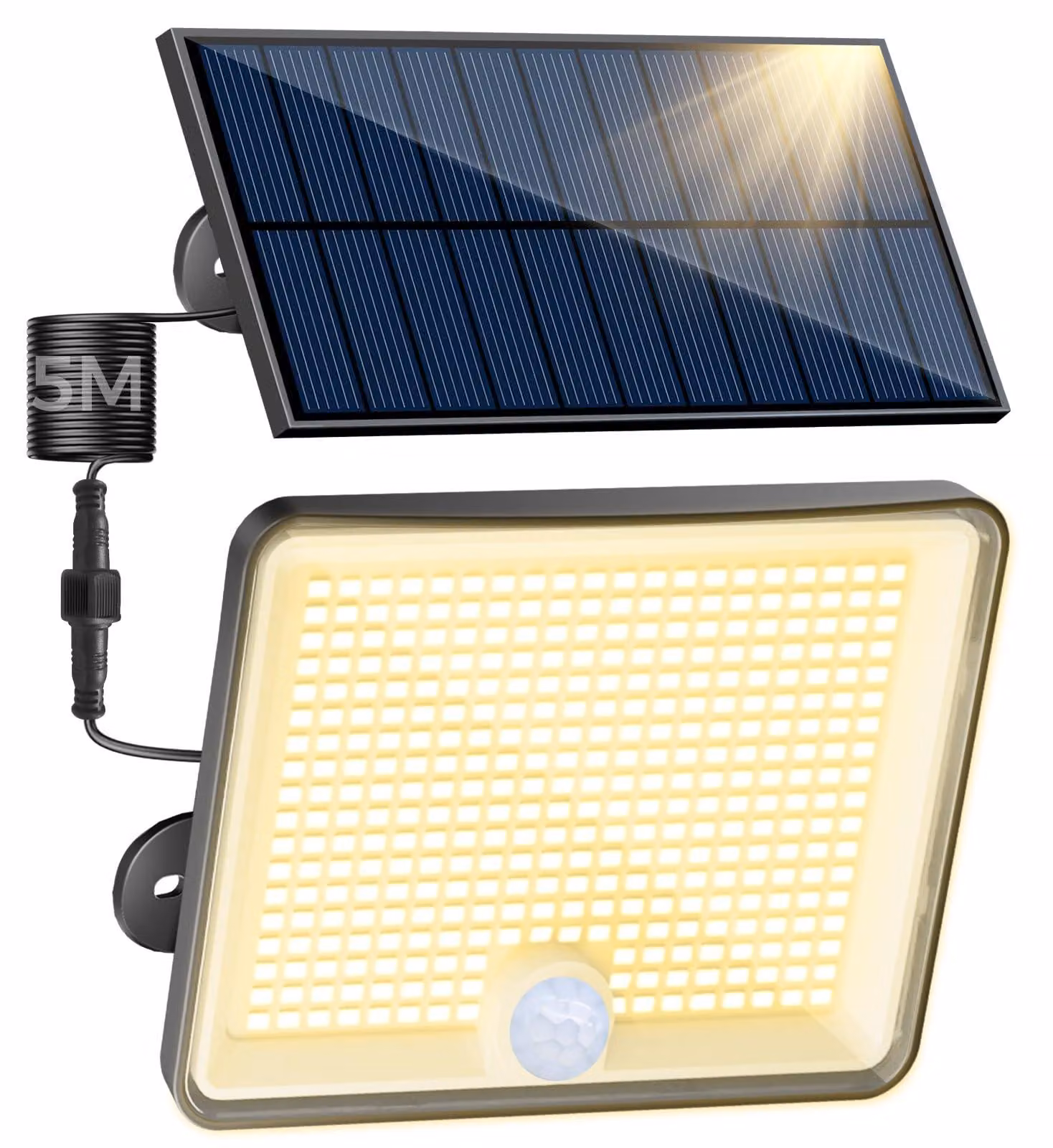 Solarstrahler 348 LED, luce bianca calda a 3000K, grado di protezione IP65, 3 modalità, con cavo da 5 metri