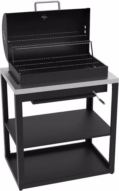 Mobile Cucina Barbecue a Carbone 90,2x60,7x94 cm con Ripiani Inferiori e 3 Griglie in Acciaio Nero