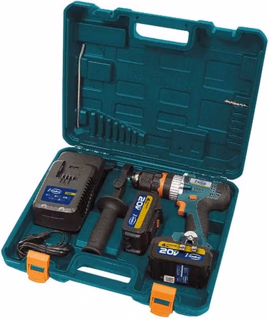 Trapano a percussione Virutex ATB80P multicolore con 2 batterie da 4,0 Ah, caricabatterie e valigetta da trasporto