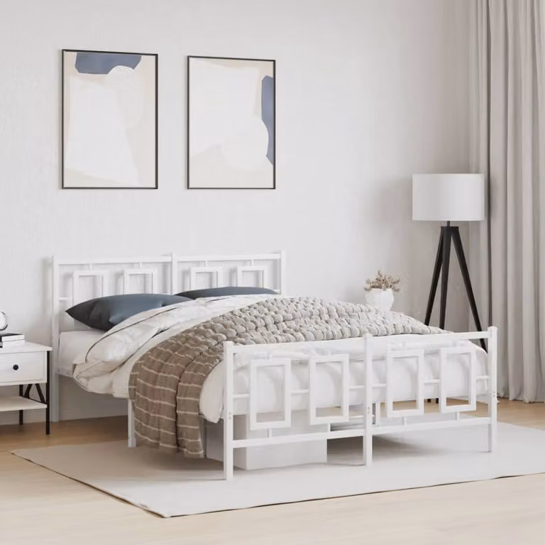 Giroletto vidaXL con testiera e pediera in metallo bianco L/P/H: 140 x 190 x 91 cm