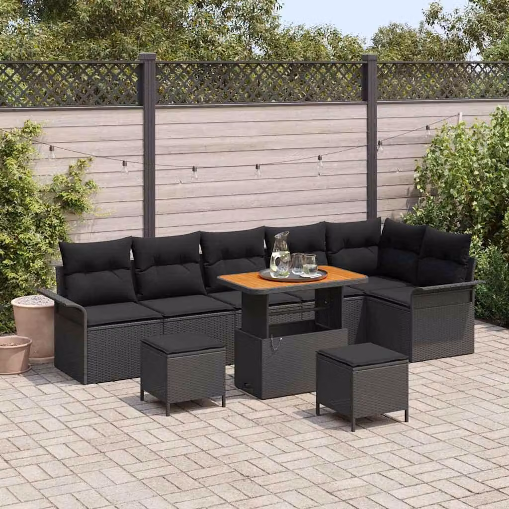 Maison Exclusive - Set da giardino composto da 9 pezzi, divano in rattan sintetico nero