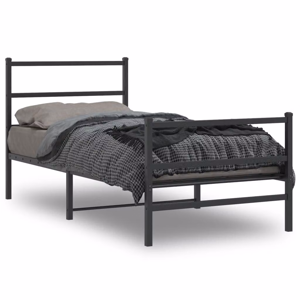 vidaXL Giroletto con Testiera e Pediera in Metallo Nero 90x190 cm