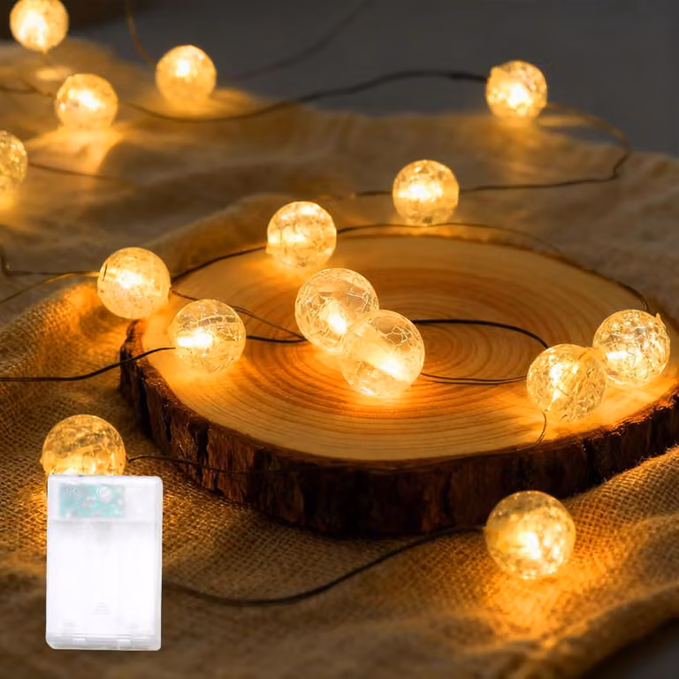 Catena luminosa a LED, 2 metri, 20 sfere di cristallo, alimentata a batteria, impermeabile