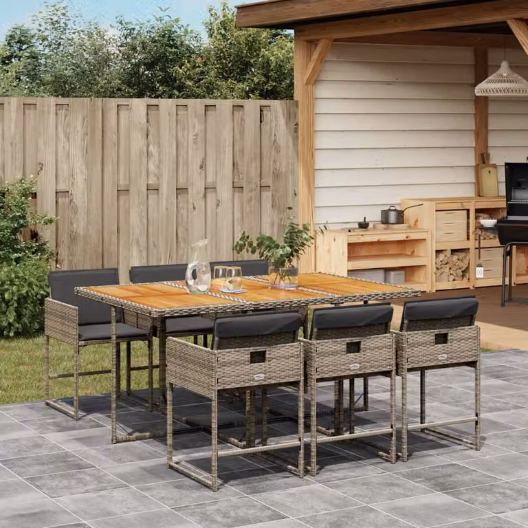 vidaXL Set da Pranzo da Giardino 7 pz in Polyrattan e Legno di Acacia Grigio e Marrone