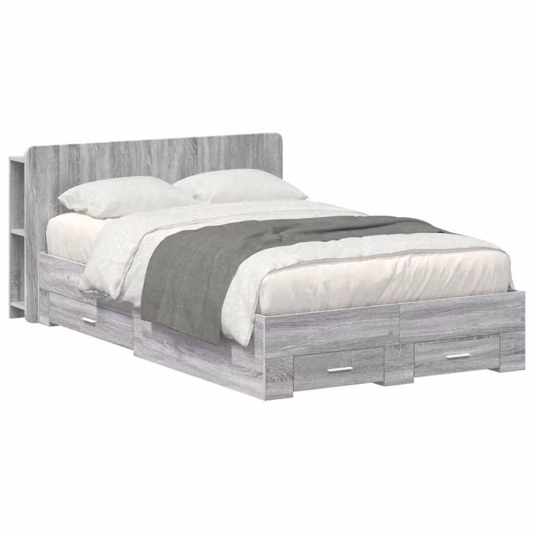 vidaXL Letto moderno con contenitore e cassetti in legno ingegnerizzato grigio L/P/H: 211.5 x 120 x 80 cm