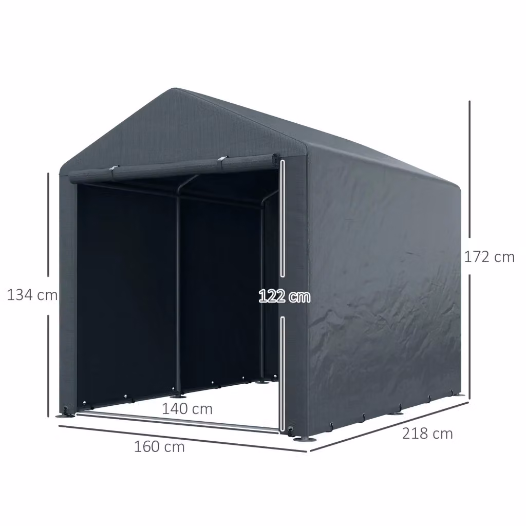 Tenda garage WISHDOR grigio scuro con struttura in acciaio zincato e copertura in PE, L/P/H: 160 x 218 x 172 cm – 2