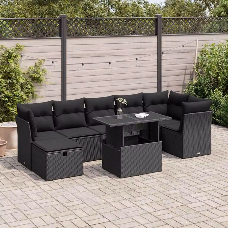 Maison Exclusive - Set da giardino 8 pezzi con cuscini in polyrattan nero