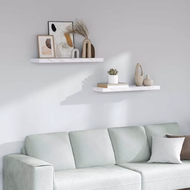 Set di 2 Scaffali da Parete vidaXL in Marmo Bianco L 90 cm x P 23,5 cm x H 3,8 cm