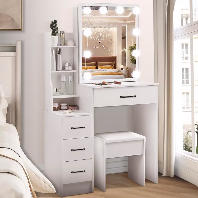 Tavolo da trucco con illuminazione LED e specchio - Tavolo da trucco in MDF in 3 colori
