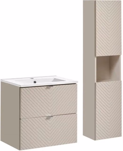 Set bagno AOKI: mobile sotto lavabo con cassetti 60cm + lavabo incassato bianco + colonna