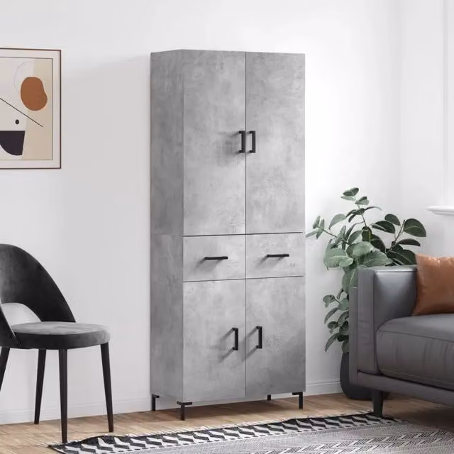 Credenza-Buffet-Armadio da cucina Grigio Cemento 69,5x34x180 cm in Legno Multistrato 242831