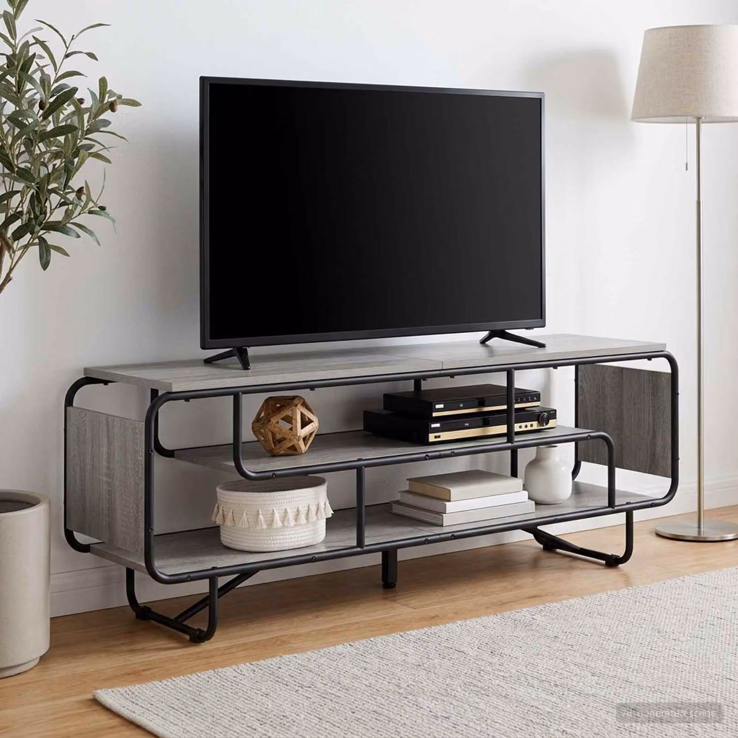vidaXL Supporto TV in stile industriale grigio con finitura opaca, L 140 x P 36 x H 45 cm
