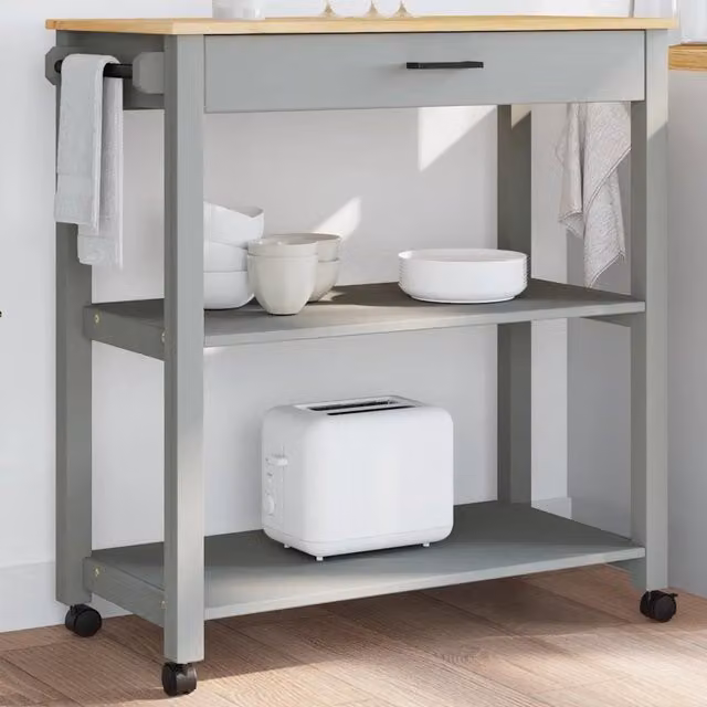 Carrello da cucina e scaffale MONZA Design Mania in legno massello di pino cerato grigio L/P/H: 84 x 40 x 88,5 cm