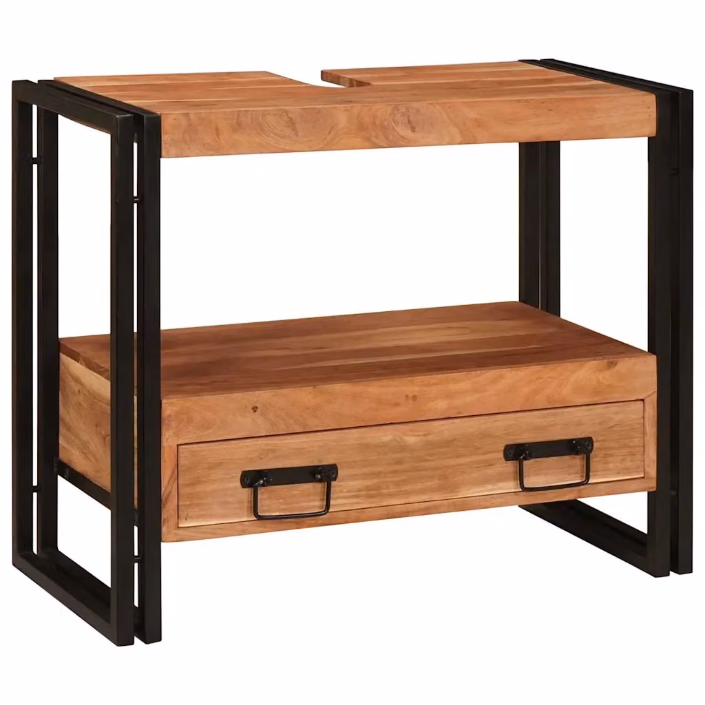 Armadio da bagno moderno vidaXL in legno di acacia marrone con cassetti e ripiani interni L/P/H: 71 x 33 x 58 cm – 2