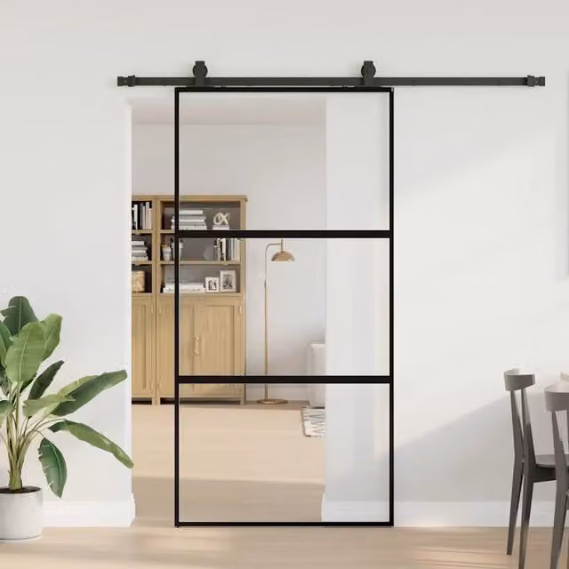 Porta Scorrevole Moderna vidaXL in Vetro e Alluminio Nero L: 102,5 cm, H: 205 cm – 1